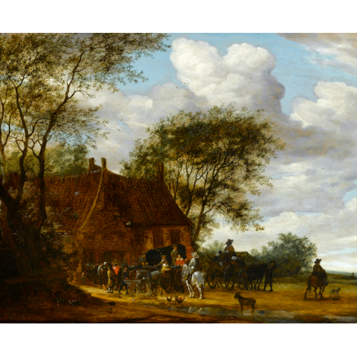 A Wooded Landscape with Travellers by an Inn